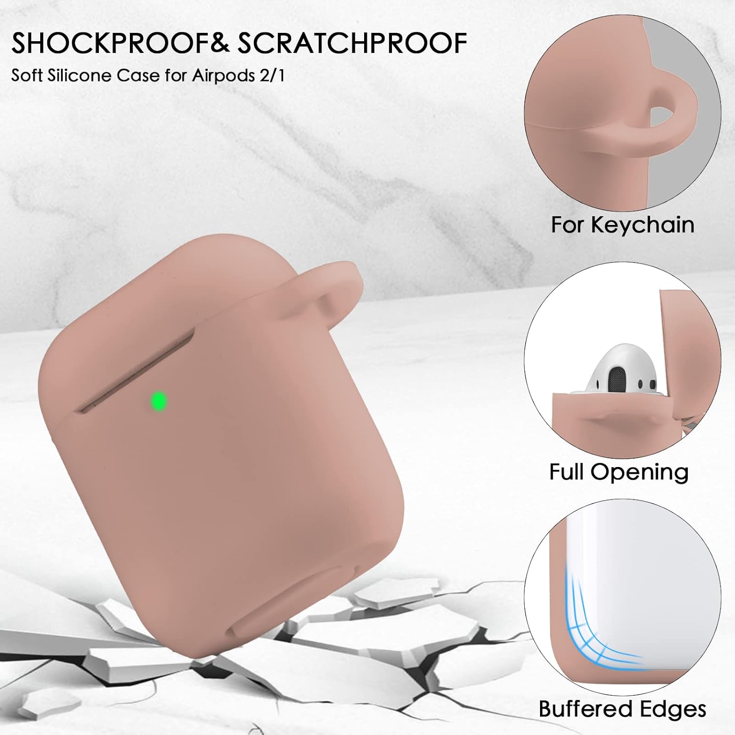 OLEBAND Case Fit for Airpod 1st/2nd Generation with Cute Bling Keychain,iPods Silione Cover Compatible for Apple Air pod/iPod 2 and 1 Gen Case,LED Visible,for Women and Girls,Milk Tea