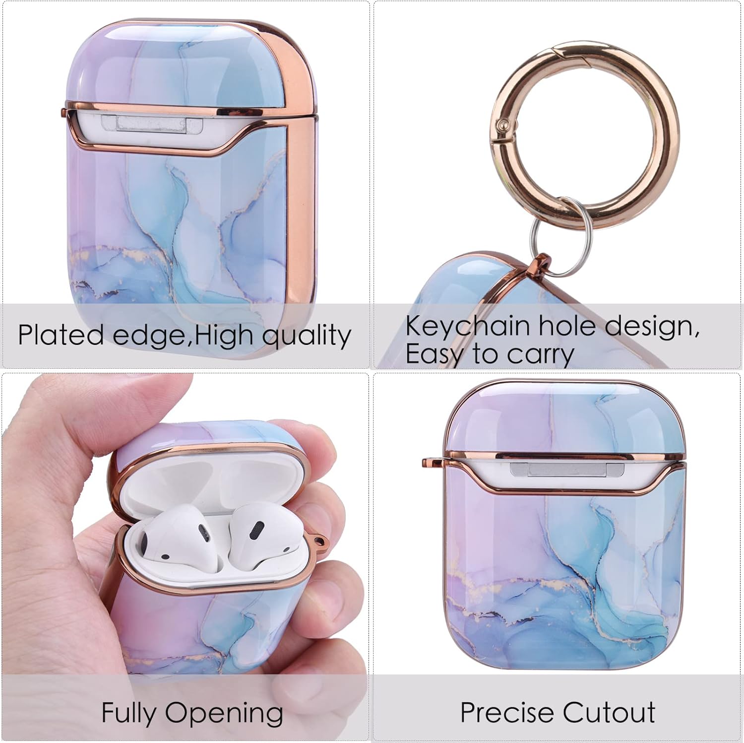 OLEBAND Case Fit for Airpod with Keychain and Cute Skin,Hard iPods 1st 2nd Gen Cover for Women and Girls,Accessory Sets fit for Air pod 2/1 Generation,Watercolor Marble