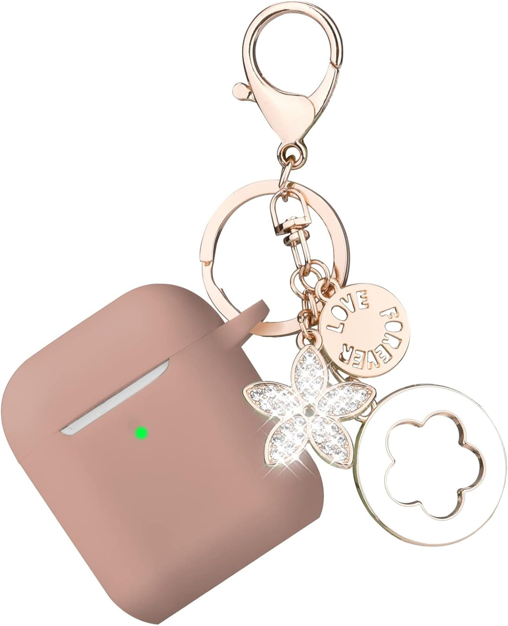 OLEBAND Case Fit for Airpod 1st/2nd Generation with Cute Bling Keychain,iPods Silione Cover Compatible for Apple Air pod/iPod 2 and 1 Gen Case,LED Visible,for Women and Girls,Milk Tea